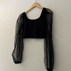 Womens Black Mesh Long Sleeve Top